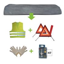 JBM Herramientas 52774 - KIT EMERGENCIA BOLSA GRIS + MK H7 + CHALECO + TRIANG. + GUAN