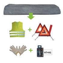 JBM Herramientas 52775 - KIT EMERGENCIA BOLSA GRIS + MK H7+H1 + CHALECO + TRIANG. + G