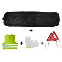 JBM Herramientas 53183 - KIT EMERGENCIA BOLSA NEGRA RIBETE+2TRIANGULOS+CHALECO+GUANTE