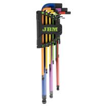 JBM Herramientas 54531 - SET DE 9 LLAVES ALLEN DE COLORES CON PUNTA REDONDA EXTRALARG
